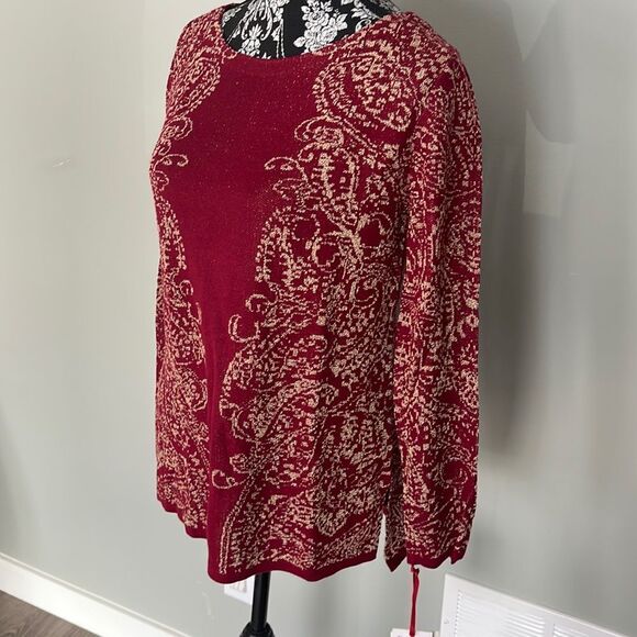 Ruby Rd Metallic Paisley Jacquard Sweater - Picture 2 of 4